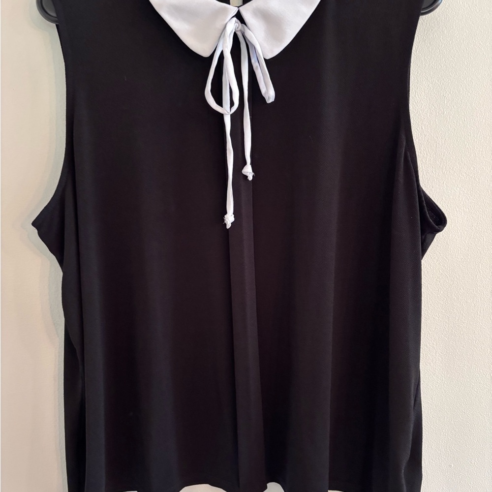 Elle Black Top with White Tie Collar